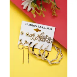YouBella Set Of 6 Gold-Plated Artificial Stones Studded & Beaded Contemporary Studs-picture-32