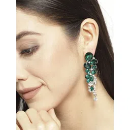 YouBella Silver-Plated Artificial Stones Studded Contemporary Drop Earrings-picture-21