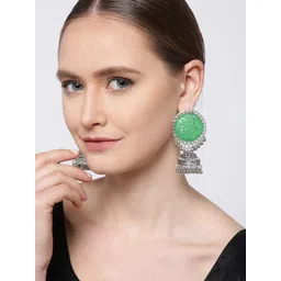 YouBella Silver-Plated Oxidised Contemporary Jhumkas Earrings-picture-25