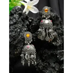 YouBella Silver Plated Oxidized Big Size Jhumki Earrings-picture-33