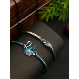 YouBella Women Set of 2 Blue Silver-Plated Stone-Studded Bracelets-picture-13