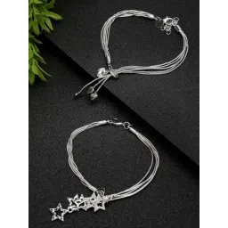 YouBella Women Silver-Toned Silver-Plated Charms Bracelet - Set of 2-picture-12