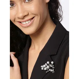 YouBella Women White & Silver-Toned Stone Studded & Beaded Reindeer Shaped Brooch-picture-41