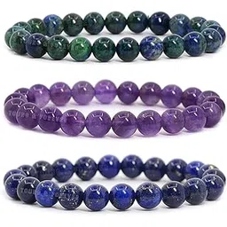young & forever Gift D'vine Spiritual Natural Semi-Precious Amethyst Azurite Lapis Lazuli Reiki Bracelet for Men and Women Set of 3-picture-26