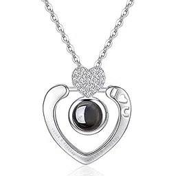 young & forever Gift Fashion Jewellery Stylish Silver Plated 100 language I Love You Necklace Heart Necklace Jewellery for Women and Girls Micro Projection Necklace for Girls-picture-35