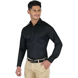 young & formals by cambridge Men’s Slim Fit Dobby Shirt | Long Sleeve, Spread Collar, Standard Length | Stylish & Comfortable Formal Shirt for Office & Casual Wear | Black-picture-11