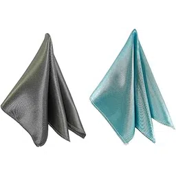 young arrow Satin Pocket Square for Men, Wedding Handkerchief for Suits, Blazers & Tuxedo, Men's Pocket Square Combo (Pack of 2) (Metallic Grey & Light Blue)-picture-11