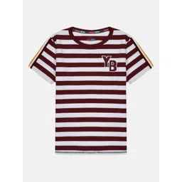 YOUNG BIRDS Boys Striped V-Neck Applique T-shirt-picture-33