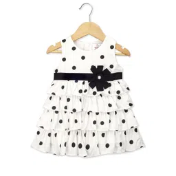 YOUNG BIRDS Girls Polka Dots Print Layered Monochrome Fit & Flare Dress with Belt-picture-47