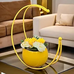 Youngsera Moon Vase | Flower Vase for Living Room & Table Decor | Dining Table Decoration Items | Show Piece for Gift & Home Decor | Planters, Flower Pot for Living Room Table (Yellow)-image-24