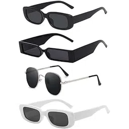 younky Unisex Retro, MCStan, Rectangle Sunglasses For Women And Men | Stylish Classic Shades Black, White | Latest Branded Combo Offer Pack UV400 Protection Fashion Glasses With Box #1178-picture-40