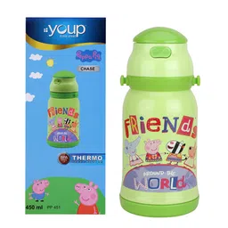 Youp Stainless Steel Green Color Peppa Pig Kids Insulated Double Wall Sipper Bottle Chase - 450ml-picture-18