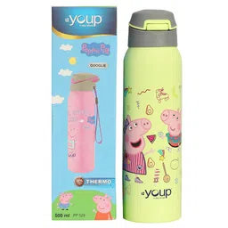 Youp Stainless Steel Green Color Peppa Pig theme Kids Insulated Double Wall Sipper Bottle GOOGLIE- 500 ml-picture-31