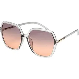 Gradient Pink Grey Large Square UV Sunglasses for Women-image-9