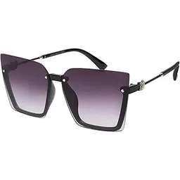 Sunglasses Black Square Half Rim Acetate Frame with Gradient Black UV 400 Protection Lens Sunglass-image-3