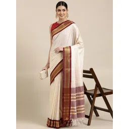 yourwish Checked Zari Pure Cotton Banarasi Saree-picture-26