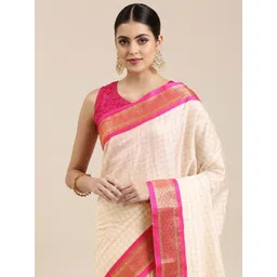 yourwish Checked Zari Pure Cotton Paithani Saree image 2