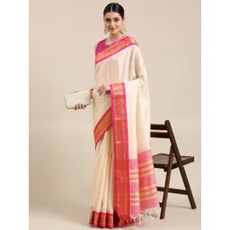 yourwish Checked Zari Pure Cotton Paithani Saree image 1