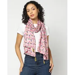 yousta Women Floral Print Scarf with Tassels-picture-25