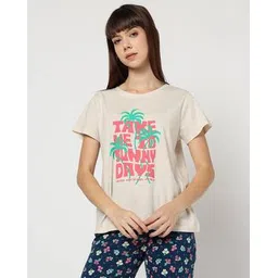 yousta Women Graphic Print Regular Fit Round-Neck T-Shirt-picture-15