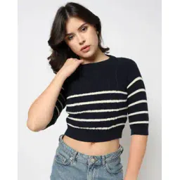 yousta Women Striped Regular Fit Cropped Sweater-picture-20