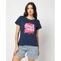 yousta Women Typographic Print Regular Fit Round-Neck T-Shirt-picture-10