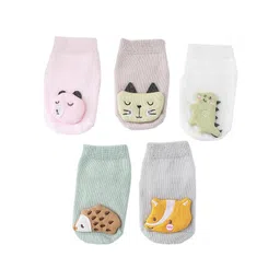 YOUSTYLO Kids Pack of 5 Pink & White Patterned Ankle-length Socks-picture-41