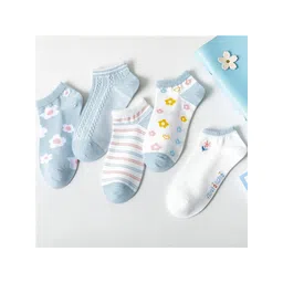 YOUSTYLO Women Pack Of 5 Blue & White Printed Ankle Length Socks-picture-29