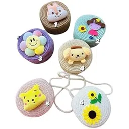Youth Enterprises Jute Sling Bags Cute Cartoon Jute Sling bag for Girls Sling bags for Kids Woven Bags for Girls Picnic bags (Pack of 1)-picture-13