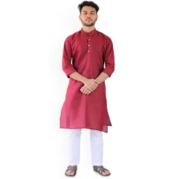 YOUTH ROBE Mandarin Collar Straight Kurta With Pyjamas-picture-17