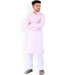 YOUTH ROBE Mandarin Collar Straight Kurta With Pyjamas-picture-26