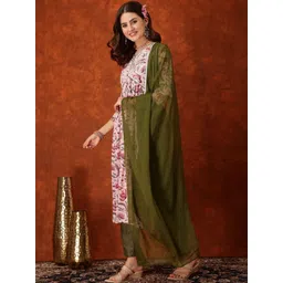 Youthnic Floral Printed V-Neck Empire Sequinned Kurta With Trousers & Dupatta-picture-42