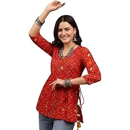 youthnic Women's Cotton Blend Bandhani Print Peplum Top with Tassles and Kodi | Navratri speical Kurti | Ethnic Kurti-picture-18