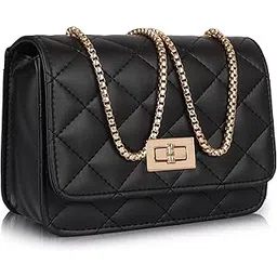 yoyowing Quilted Crossbody Handbag with Gold Chain Strap, Black Faux Leather, Travel sling bag-picture-40