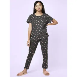YU by Pantaloons Charcoal Grey Cotton Heart Print Top Pyjama Set-picture-16