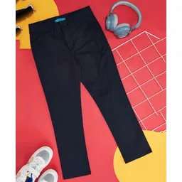 YU by Pantaloons Cotton Lycra Solid Trousers - Navy Blue-picture-11