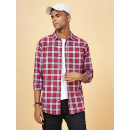 YU by Pantaloons Dark Red Cotton Slim Fit Checks Shirt-picture-37