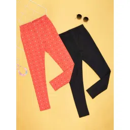 YU by Pantaloons Girls Black & Peach Cotton Printed Leggings (Pack of 2)-picture-32