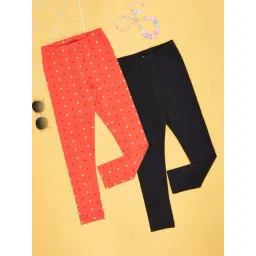 YU by Pantaloons Girls Orange & Black Cotton Printed Leggings (Pack of 2)-picture-18
