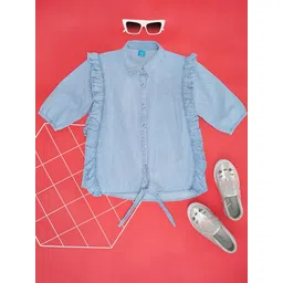 YU by Pantaloons Girls Puff Sleeve Ruffles Cotton Shirt Style Top-picture-11