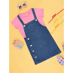 YU by Pantaloons Girls Shoulder Straps Pure Cotton Pinafore With T-shirt-picture-33