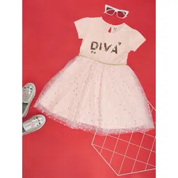 YU by Pantaloons Girls Typography Print Sequined Pure Cotton Fit & Flare Dress-picture-29