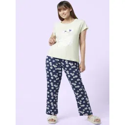 YU by Pantaloons Green Navy Cotton Printed Top Pyjama Set-picture-34