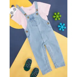 YU by Pantaloons Kids Blue & Pink Regular Fit Dungaree Set-picture-37