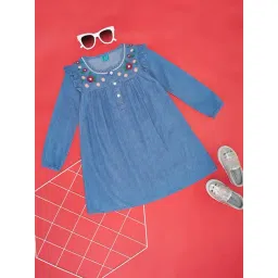 YU by Pantaloons Kids Blue Cotton Embroidered Dress-picture-45