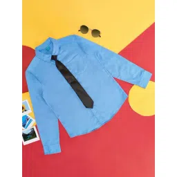 YU by Pantaloons Kids Blue Cotton Regular Fit Full Sleeves Shirt with Tie-picture-32