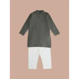 YU by Pantaloons Kids Charcoal Grey Cotton Textured Pattern Full Sleeves Kurta Set-picture-18