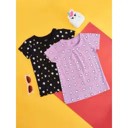 YU by Pantaloons Kids Lilac & Black Cotton Printed T-Shirt (Pack of 2)-picture-22
