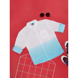 YU by Pantaloons Kids White & Blue Cotton Color Block Full Sleeves Shirt-picture-38