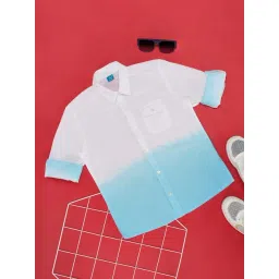 YU by Pantaloons Kids White & Blue Cotton Color Block Full Sleeves Shirt-picture-39